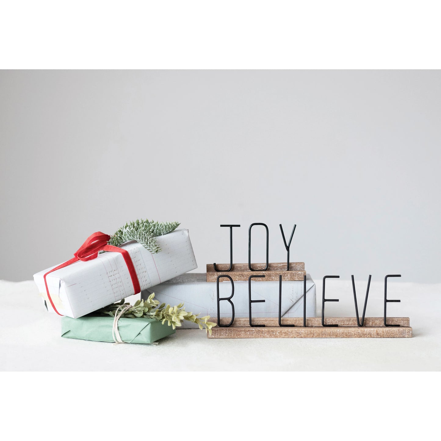 Metal and Wood Mantel Sign "Believe"