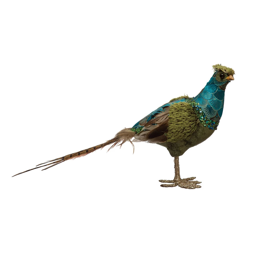 Mixed Fabric Pheasant with Feathers