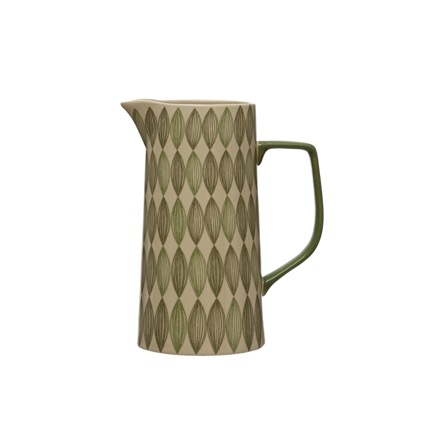 Green Stoneware Pitcher with Pattern